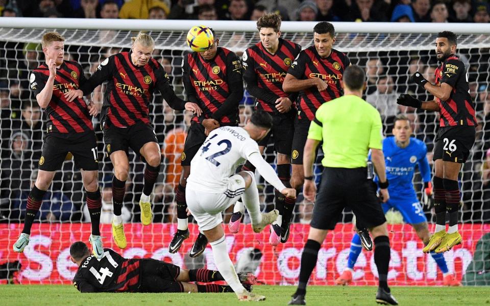 Leeds United's English striker Sam Greenwood takes a freekick during the English Premier League football match - AFP