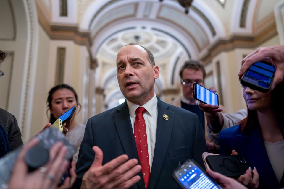 Rep. Bob Good, R-Va., the chairman of the conservative House Freedom Caucus, talks to reporters at the Capitol in Washington, Friday, Jan. 12, 2024.