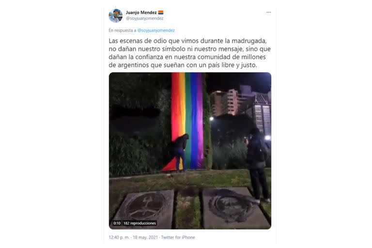 El funcionario publicó su fuerte rechazo al ataque contra la bandera LGBT