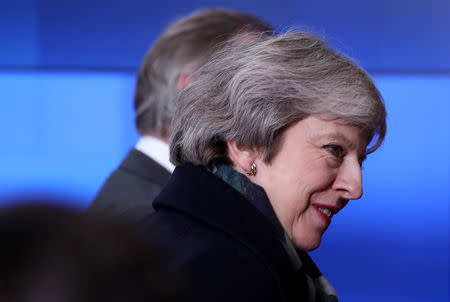 British Prime Minister Theresa May arrives to meet with European Council President Donald Tusk and discuss Brexit, at the EU Council headquarters in Brussels, Belgium December 11, 2018. REUTERS/Yves Herman