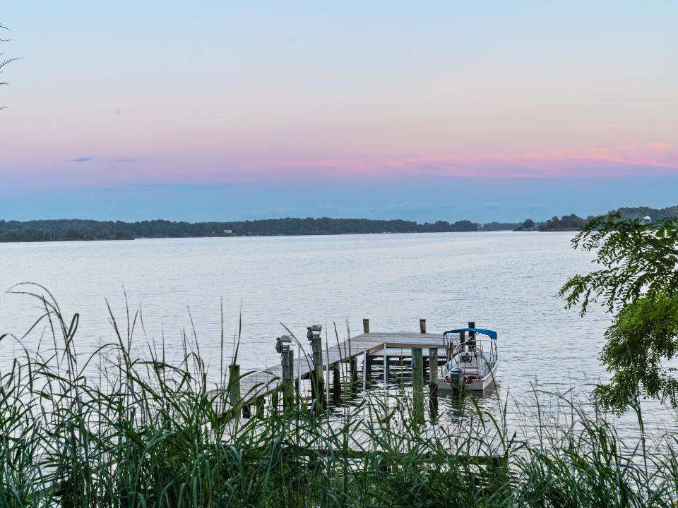 A view from the island at sunset.