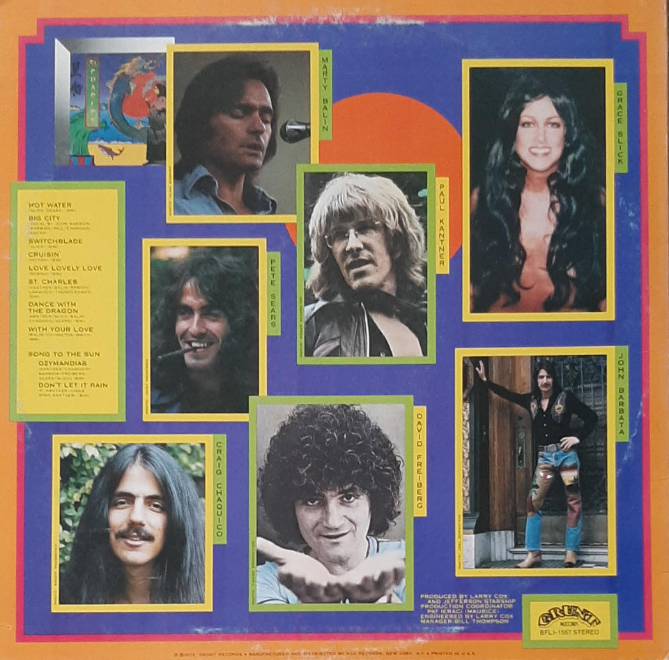 Back cover of Jefferson Starship’s 1976 album ‘Spitfire,’ with John Barbata at bottom right