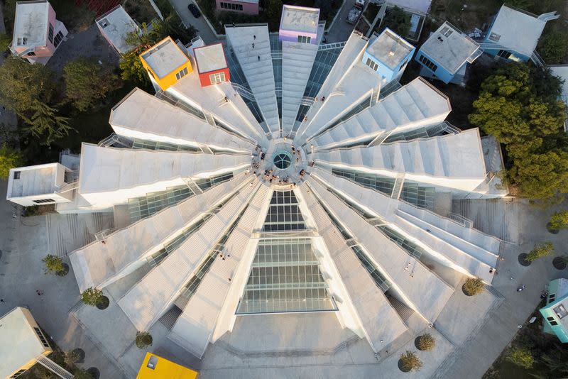 A general view of the redesigned pyramid, which was a museum for the communist dictator Enver Hoxha, in Tirana