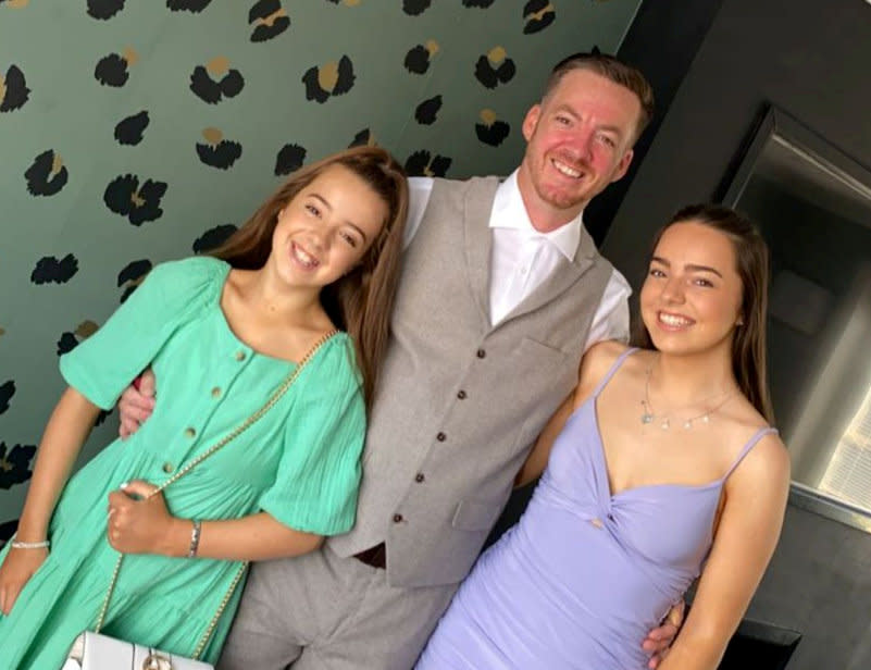 Brian Glendinning, pictured with daughters Lexi Glendinning (left) and Heidi Glendinning (right), was arrested in Iraq when he arrived to start a new job. (SWNS)