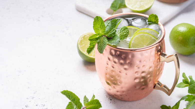 Copper mug of Moscow mule