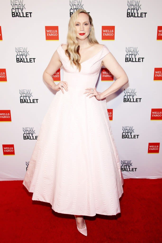 Yes, in a red-carpet fantasy for the ages, even 6-foot-3-inch Gwendoline Christie can be a ballet dancer during the New York Ballet 2022 Fall Fashion Gala at David H. Koch Theater at Lincoln Center. (Dimitrios Kambouris/Getty Images)