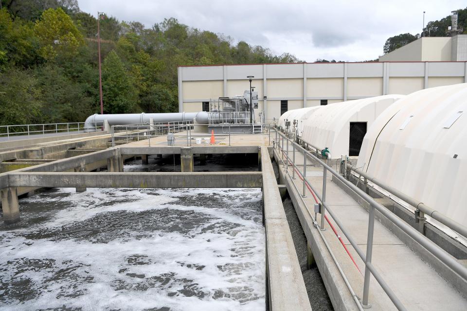 Wastewater is treated in clarifier at the Metropolitan Sewerage District's water reclamation facility on Oct. 9, 2018. 