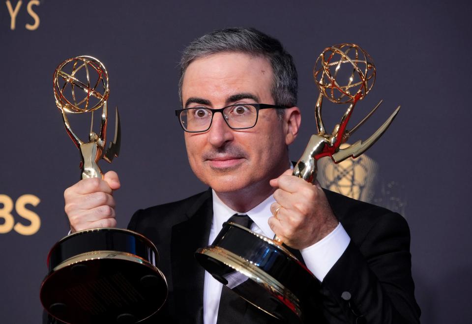 John Oliver, winner of Outstanding Variety Talk Series and Outstanding Writing for a Variety Series for 'Last Week With John Oliver', in the press room at the 73rd Emmy Awards at L.A. Live.