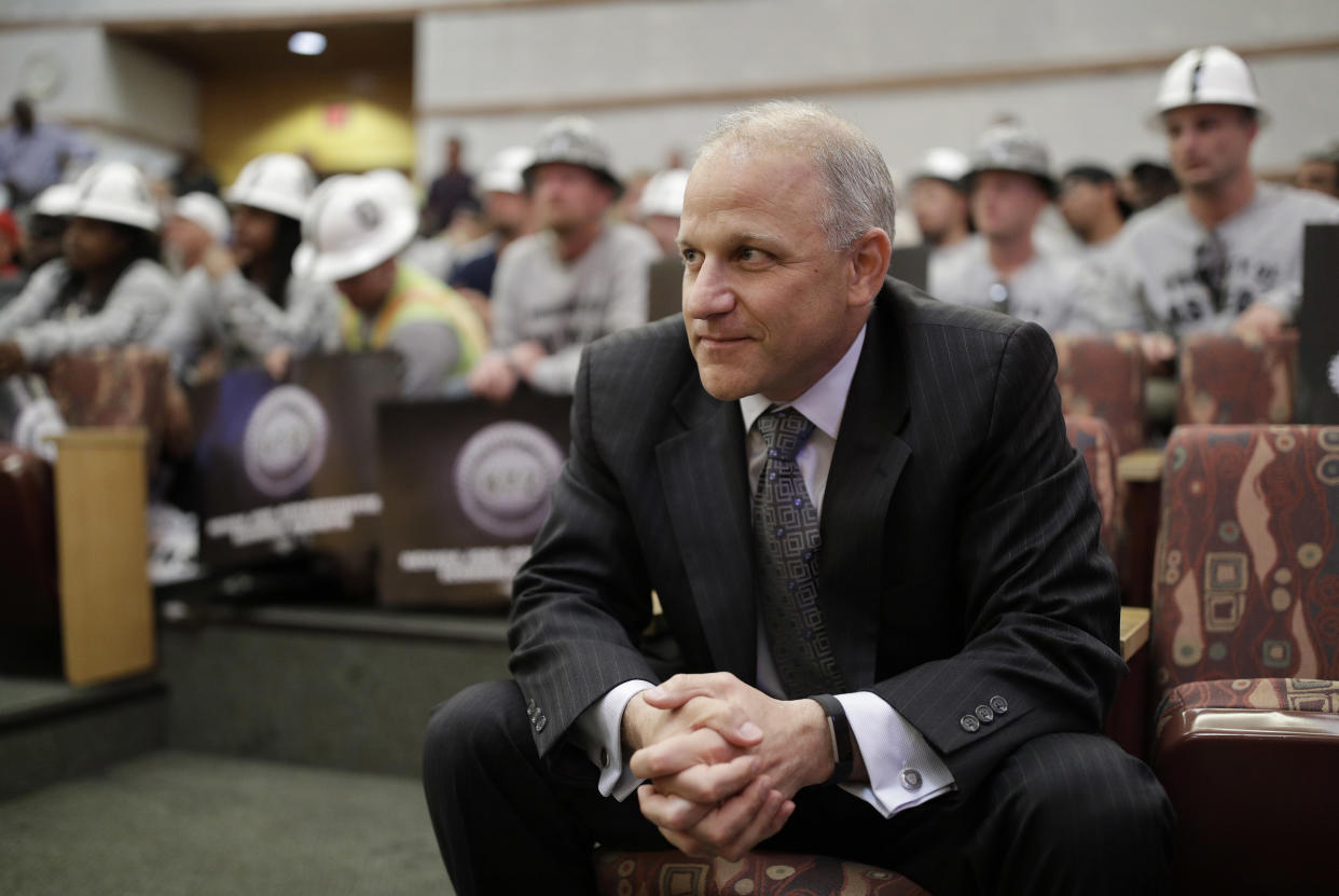 Raiders President Marc Badain already has a win for the franchise before it takes the field in Vegas. (AP Photo/John Locher)