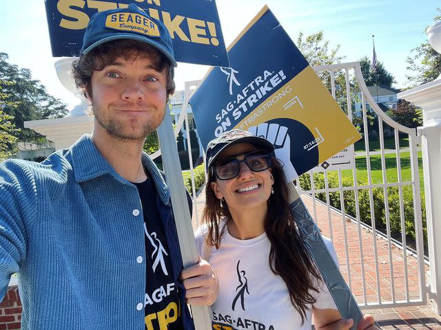 <p>Jack Quaid Instagram</p> Jack Quaid and Claudia Doumit at the SAG-AFTRA strike picket lines in October 2023