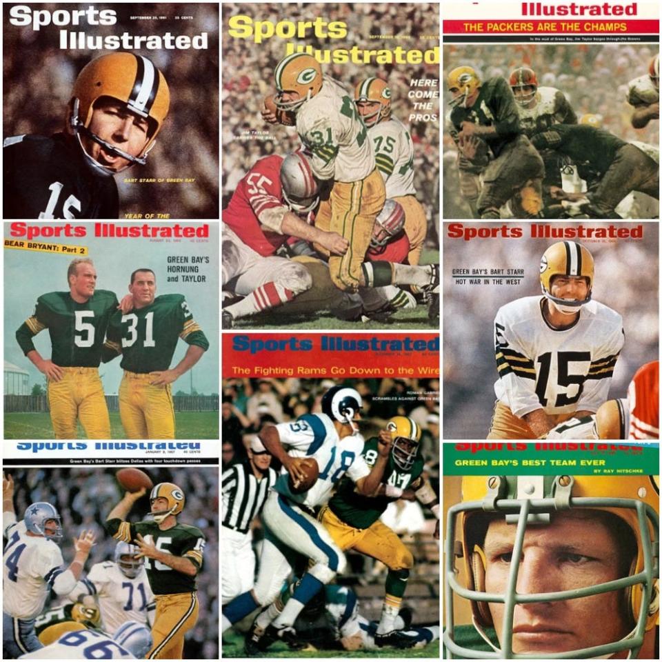 Packers legends to appear on Sports Illustrated have included (clockwise from upper left) Bart Starr, Jim Taylor, Taylor again, Starr again, Ray Nitschke, Willie Davis, Star again and Paul Hornung with Taylor.