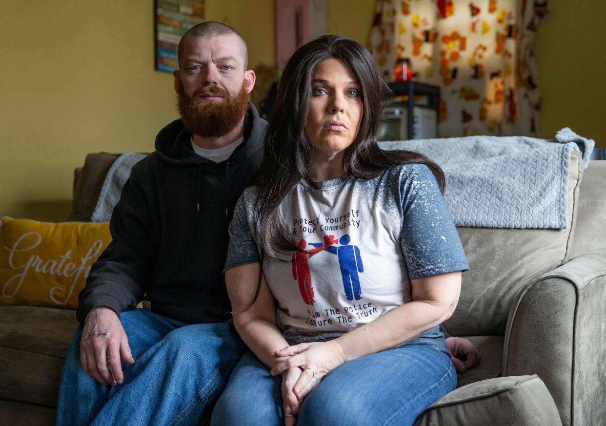 Lanzell and Tiffanie Williams inside their home on March 7, 2022 in Colon, Michigan. The couple is locked in a years-long legal battle with authorities in Eaton, Indiana, that includes criminal charges and a lawsuit.