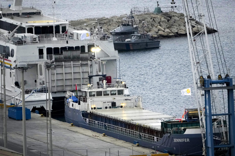 The second vessel from World Central Kitchen. (Petros Karadjias / AP)