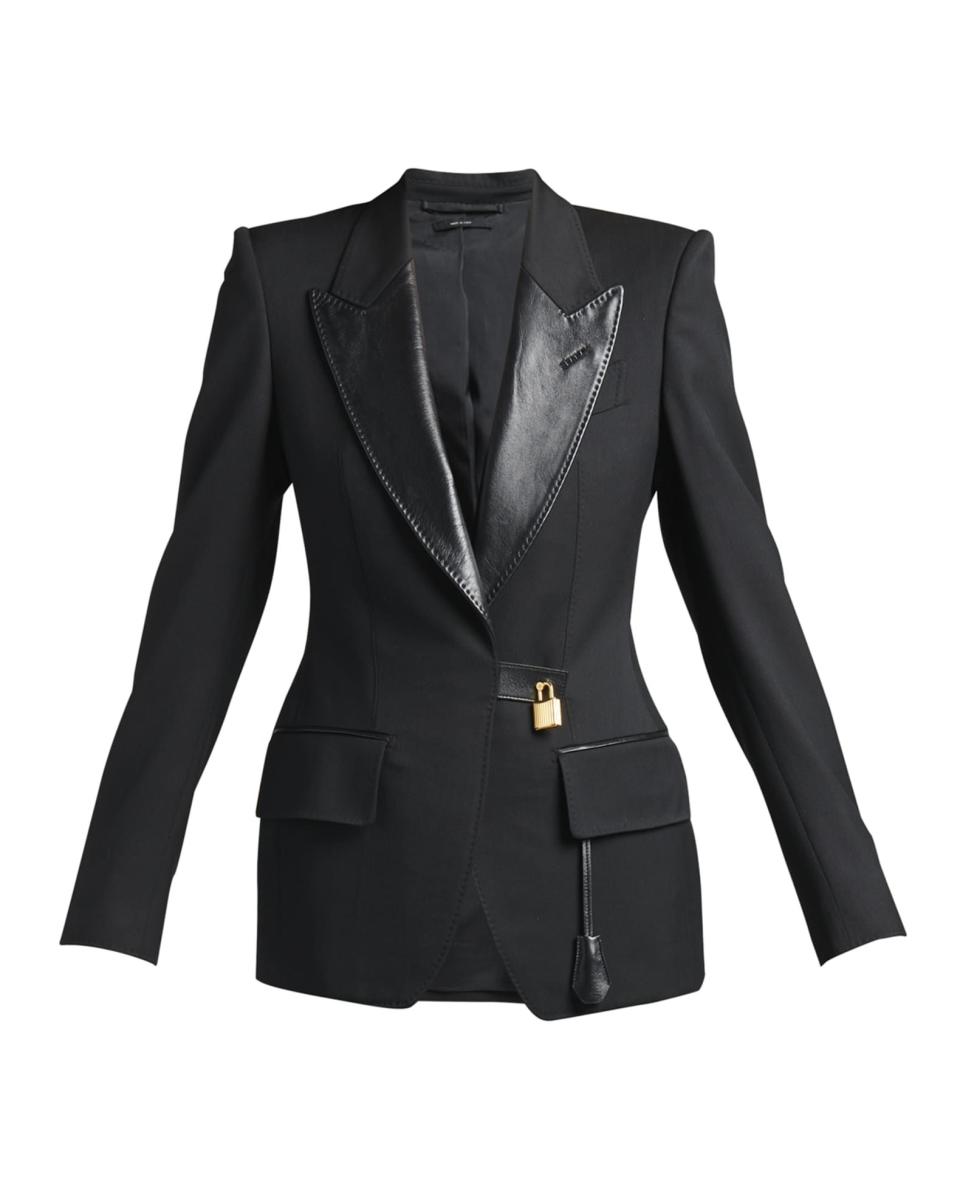 Gran De Poudre Padlock Tuxedo Jacket w/ Leather Trim