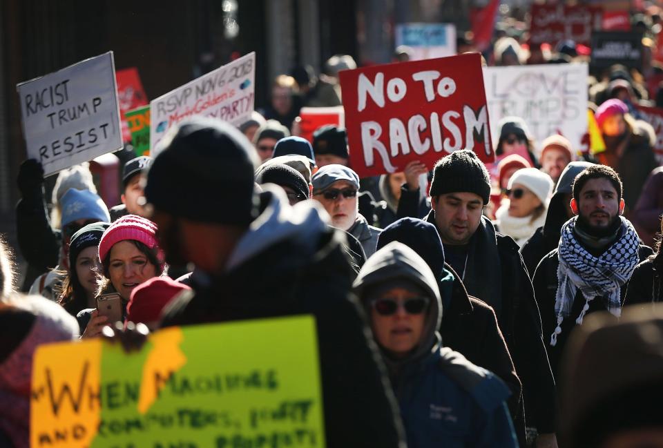 Protestors on Martin Luther King Day on January 15, 2018, in Brooklyn, New York.