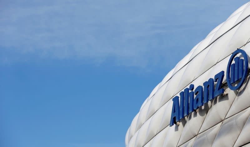 FILE PHOTO: The logo of Europe's biggest insurer Allianz SE is pictured at the Allianz Arena soccer stadium in Munich