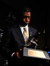 NEW YORK, NY - DECEMBER 10: Robert Griffin III of the Baylor Bears poses with the trophy after being named the 77th Heisman Memorial Trophy Award winner during a press conference at The New York Marriott Marquis on December 10, 2011 in New York City. (Photo by Jeff Zelevansky/Getty Images)