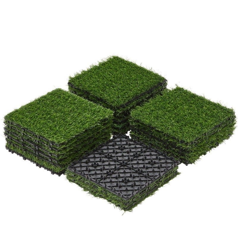 Artificial grass squares on a white background, suitable for home and garden decoration