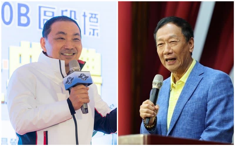 侯友宜（左）受徵召參選總統，傳出讓郭台銘相當不滿。黃光芹再爆徵召秘辛「有人拱郭台銘當黨主席」。（資料照）