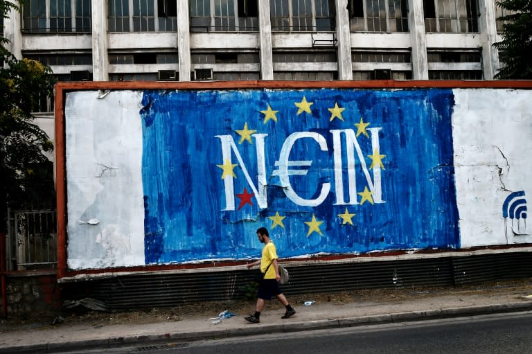 Graffiti in Athens urging a 'No' vote in the Greek referendum, pictured on June 28, 2015