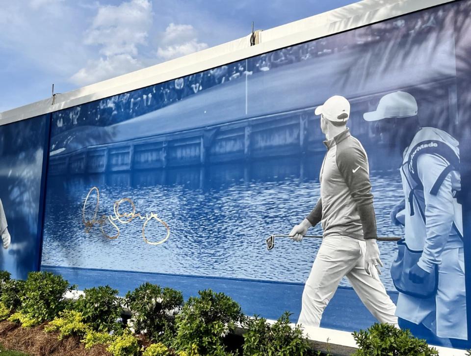 The outside of the expanded PGA Tour Fan Shop features photographs of memorable moments for Players Championship winners such as Rory McIlrou in 2019.