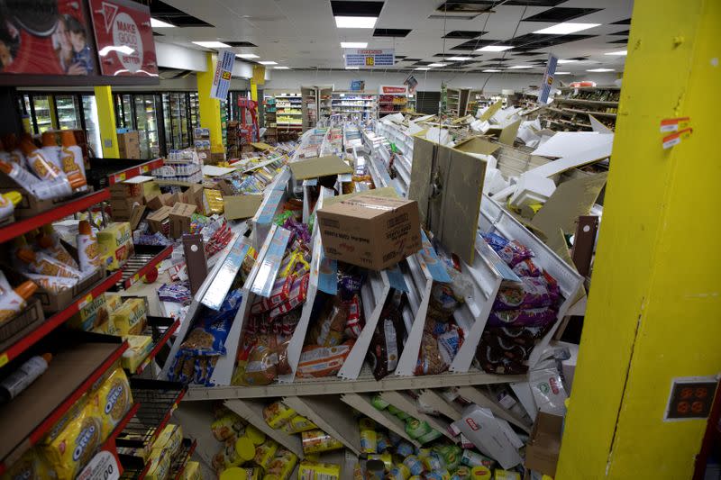 Merchandise lies scattered throughout a shop after an earthquake in Guanica