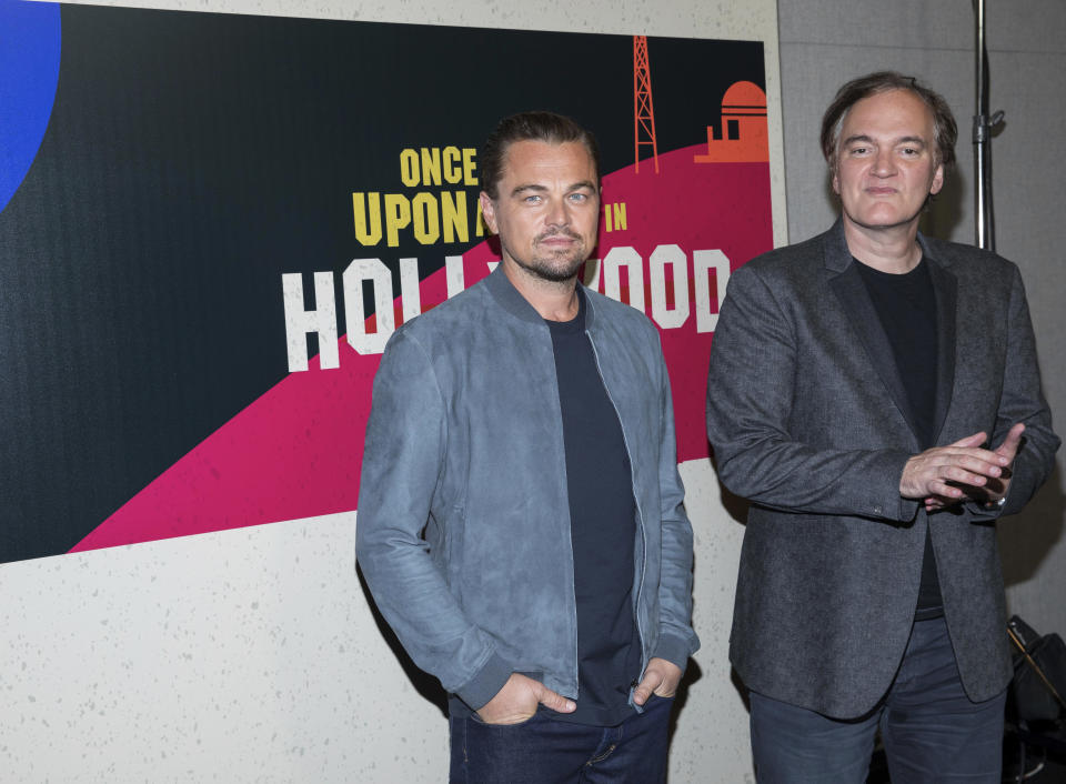 Leonardo DiCaprio, left, and Quentin Tarantino attend CinemaCon at The Colosseum at Caesars, Monday April 23, 2018, in Las Vegas. (Photo by Eric Jamison/Invision/AP)
