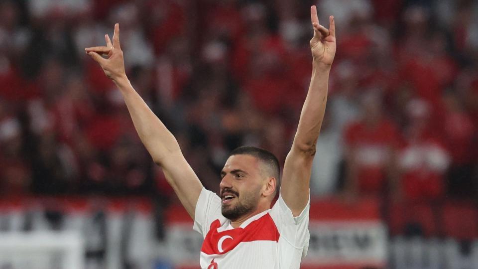 Merih Demiral makes a controversial hand gesture as he celebrates scoring against Austria