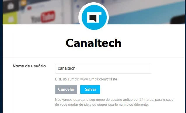 Ao trocar o nome de usuário, a URL do Tumblr será automaticamente alterada (Imagem: Alveni Lisboa/Canaltech)
