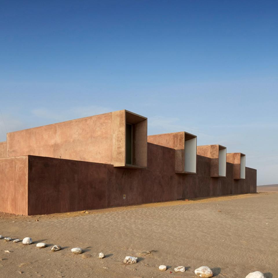 Barclay & Crousse redesigned the Peruvian archaeology museum Museo de Sitio Julio C. Tello after the original was destroyed by an earthquake. The low-rise, earth-tone museum was designed to blend seamlessly with its arid desert surroundings.