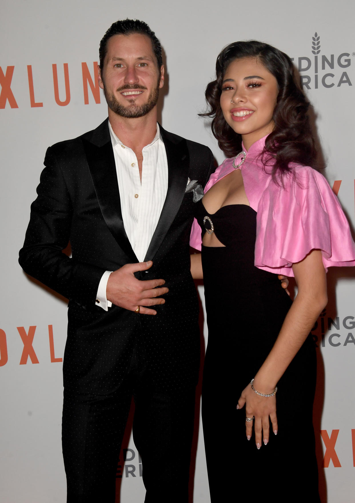 LOS ANGELES, CALIFORNIA - NOVEMBER 09:  Val Chmerkovskiy and Xochitl Gomez attend the BoxLunch Holiday Gala Honoring Feeding America held at Academy LA on November 09, 2023 in Los Angeles, California. (Photo by Albert L. Ortega/Getty Images)