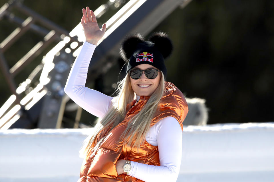 KITZBUEHEL, AUSTRIA - JANUARY 24: Lindsey Vonn smiles during the Hahnenkamm Rennen Audi FIS Alpine Ski World Cup Men's Super G at Streif on January 24, 2020 in Kitzbuehel, Austria. (Photo by Alexander Hassenstein/Bongarts/Getty Images)