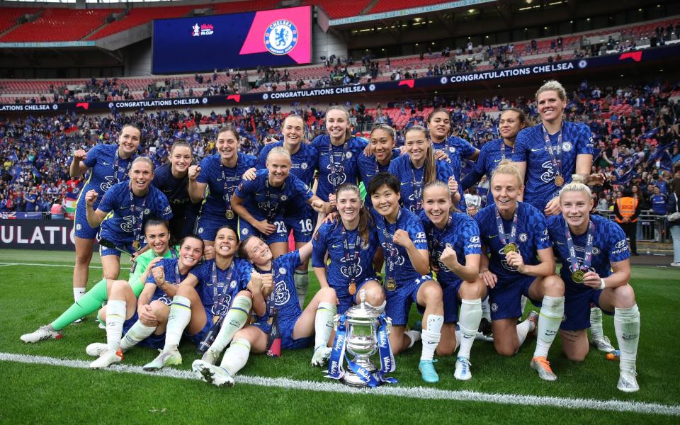 Chelsea celebrate another double after they were made to work hard by Man City for their win at Wembley - GETTY IMAGES