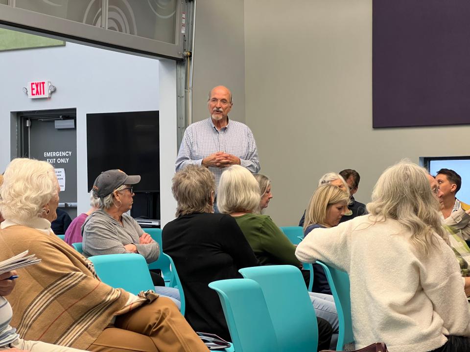 At-Large Metro Council Member Quin Evans Segall held a community meeting on the Nashville's Essential Structures for Togetherness (NEST) proposals at Edmondson Pike Branch of the Nashville Public Library on March 8, 2024. She was joined by District 4 Metro Council Member Mike Cortese to present and answer questions from an engaged audience. Mike Hodge, retired executive director of Nashville Organized for Action and Hope (NOAH), standing shared his views with the audience and invited them to a cup of coffee.