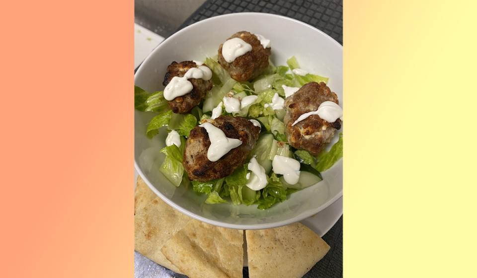 Dinnerly Pork and feta meatballs