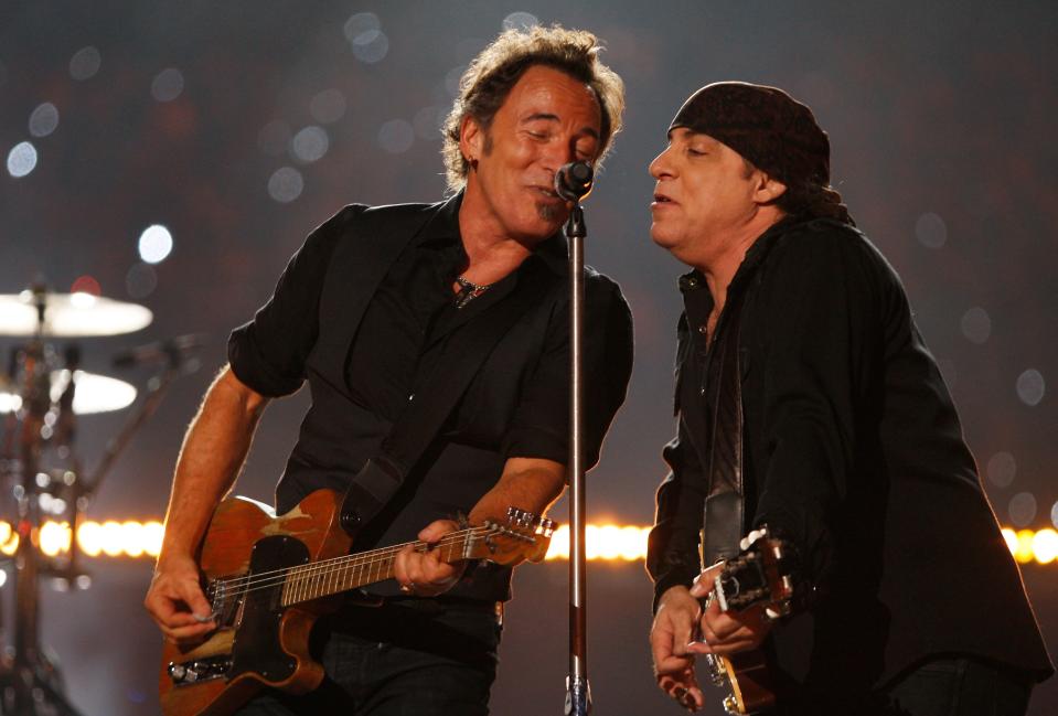 Super Bowl XLIII: Bruce Springsteen and Steven Van Zandt of the E Street Band perform during the Super Bowl 43 halftime show Feb.1, 2009, in Tampa.