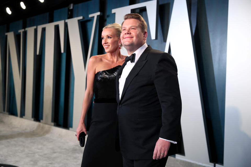 BEVERLY HILLS, CALIFORNIA - FEBRUARY 09: (L-R) Julia Carey and James Corden attend the 2020 Vanity Fair Oscar Party hosted by Radhika Jones at Wallis Annenberg Center for the Performing Arts on February 09, 2020 in Beverly Hills, California. (Photo by Rich Fury/VF20/Getty Images for Vanity Fair)