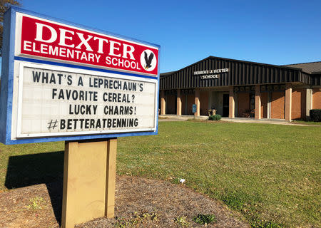 The exterior of Dexter Elementary School, where J.C. Brown attended, is seen in Fort Benning, Georgia, U.S. March 14, 2018. REUTERS/Mike Wood