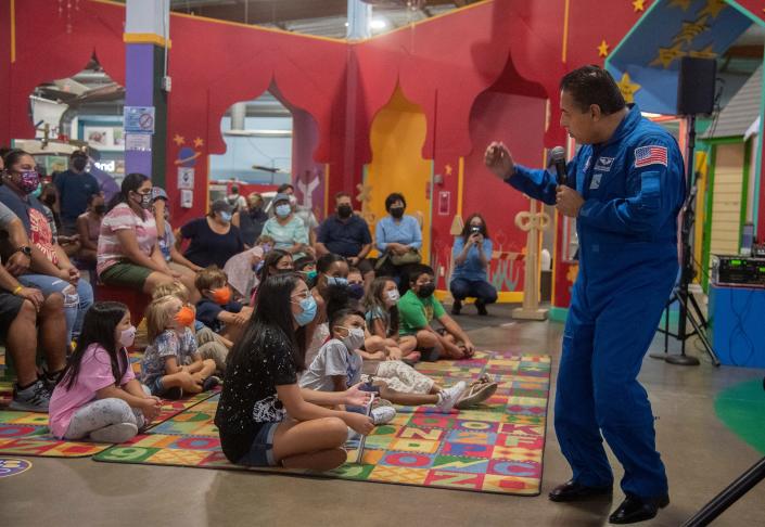 Astronaut Jose Hernandez speaks at the opening of the new Destination Space exhibit at the Children&#39;s Museum of Stockton in downtown Stockton in August.