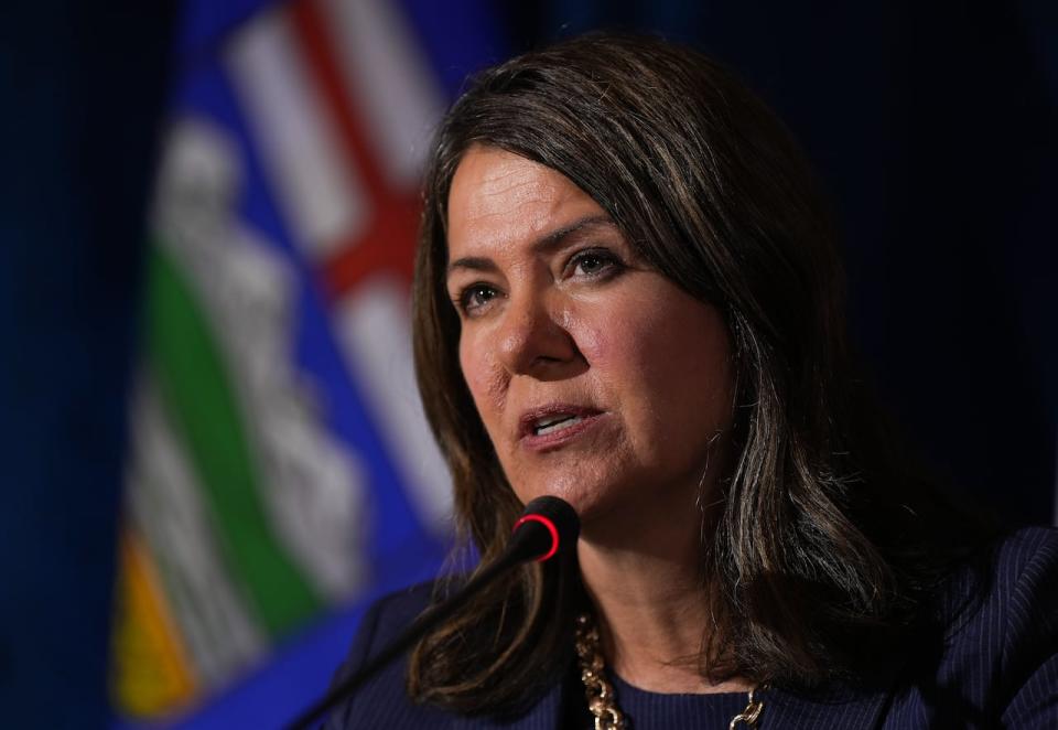 Alberta Premier Danielle Smith is pictured in a file photo from June. On her radio call-in show Your Province, Your Premier, Smith said the province was putting a pause on renewables so as to make sure money is set aside when projects come to the end of their natural life.