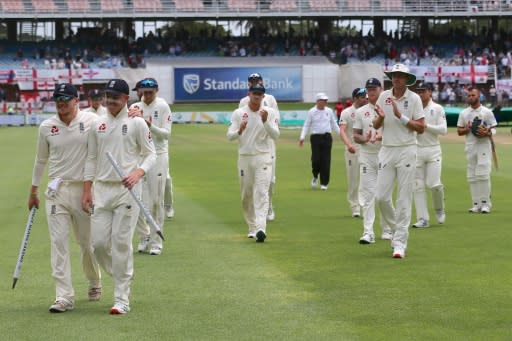 The England cricket team leaves the field after their victory over South Africa on the fifth day of the third Test