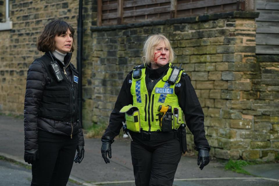 A bloody-nosed Sarah Lancashire in ‘Happy Valley’ (BBC)