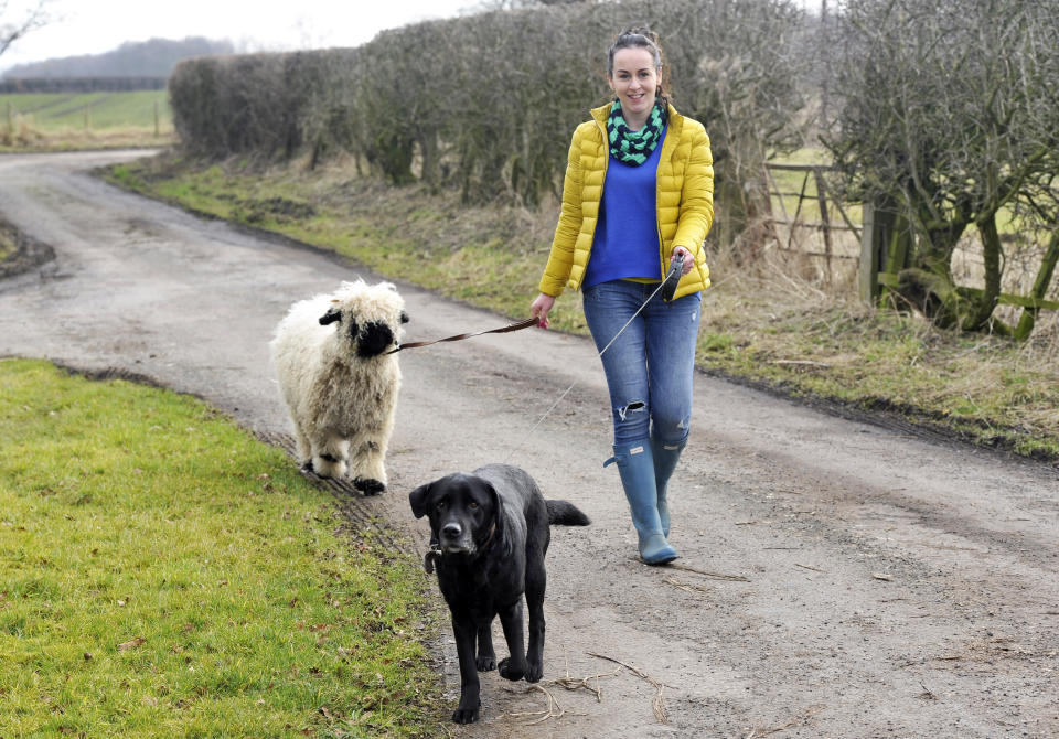 <em>Walkies – Marley likes going on family walks with his best friend Jess (Pictures: SWNS)</em>