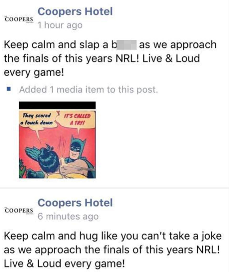 The Newtown pub then doubled down, responding to criticism. Pictured above is the initial post and then a response to the criticism. Source: Facebook