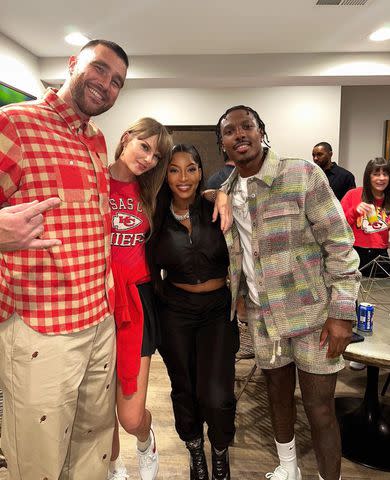 <p>Chariah Gordon/Instagram</p> Travis Kelce, Taylor Swift, Chariah Gordon and Mecole Hardman Jr.