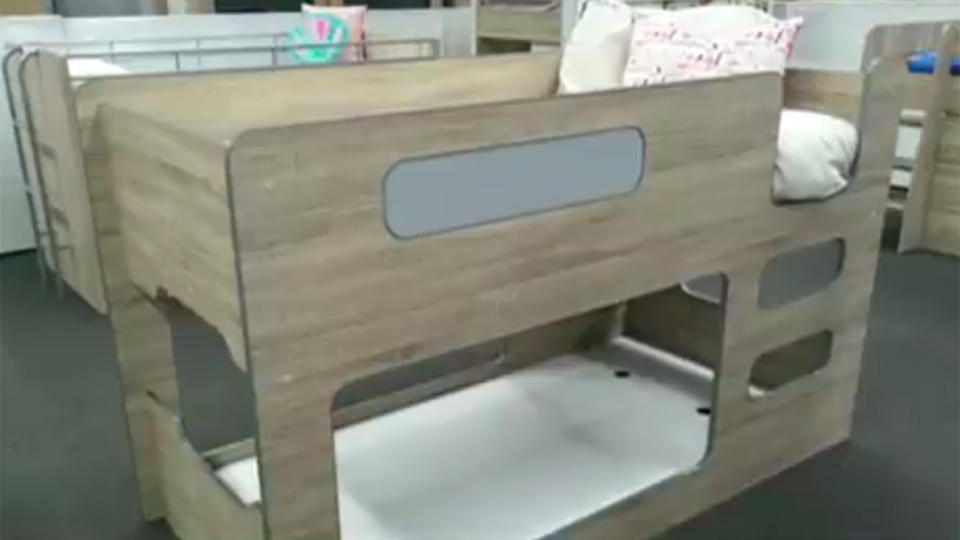 Harvey Norman in Mascot has had to recall the Domino Bunk Bed, a wooden bunk bed for children. Source: Twitter/7News Sydney