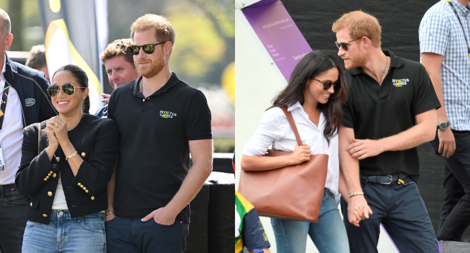 Meghan Markle and Prince Harry celebrating the Invictus Games in The Hague, Netherlands in 2022 and Toronto, Canada in 2017