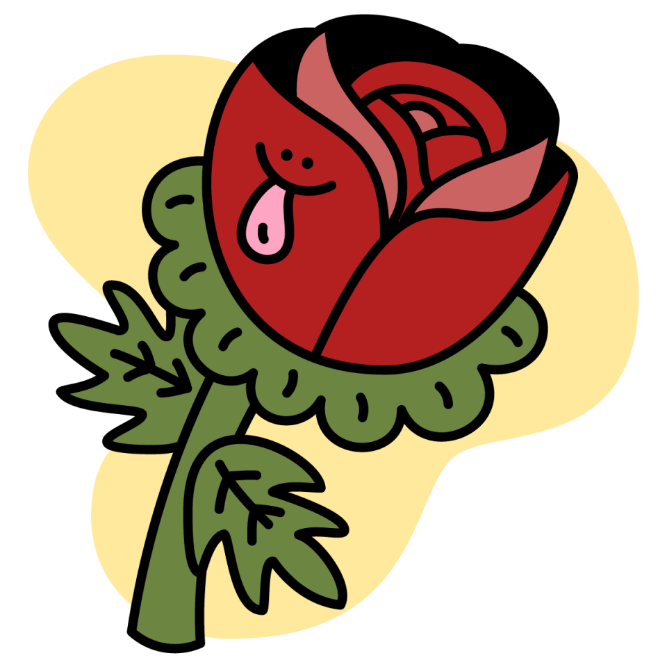 Illustration of a rose with a smiley face on it