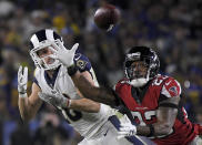 <p>Atlanta Falcons cornerback Robert Alford, right, breaks up a pass intended for Los Angeles Rams wide receiver Cooper Kupp during the second half of an NFL football wild-card playoff game Saturday, Jan. 6, 2018, in Los Angeles. (AP Photo/Mark J. Terrill) </p>