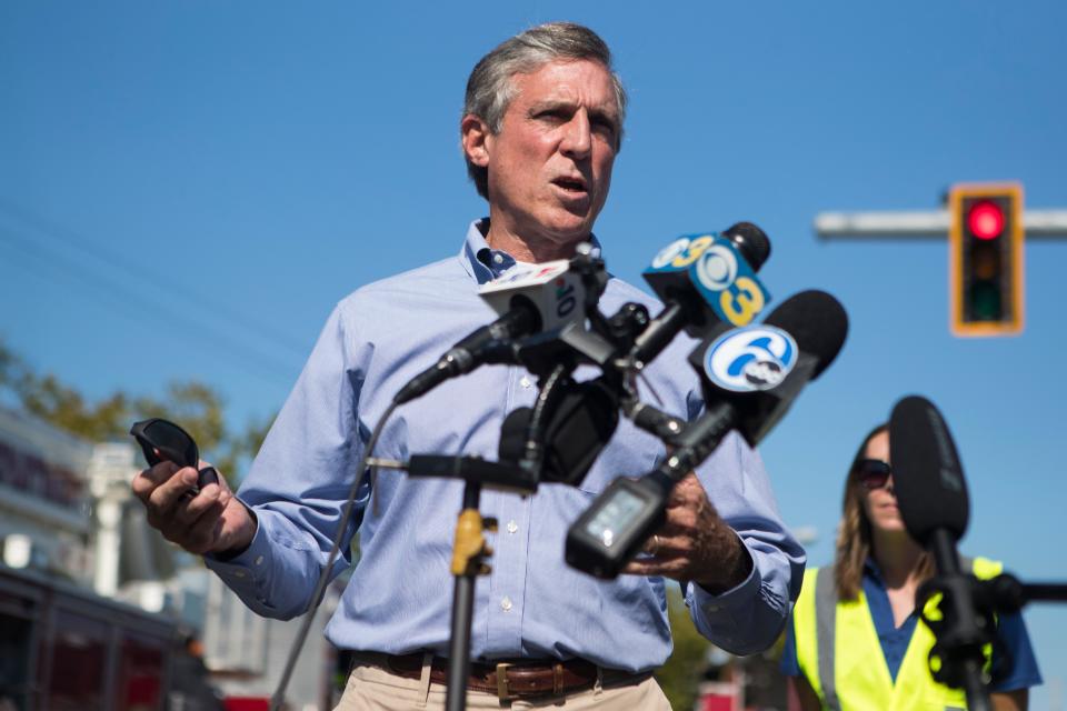 Governor John Carney speaks to the media about the flooding in Wilmington Thursday, Sept. 2, 2021. 